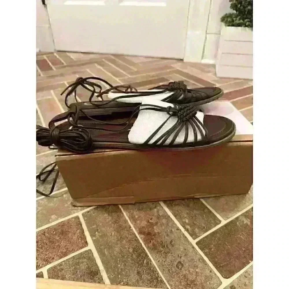 Journee Collection Brown Strappy Lace Up‎ Sandals size 8.5 NWB